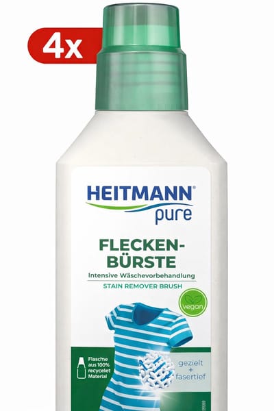 4 x HEITMANN pure Stain borstel, veganistische vlekverwijderaar met praktische borstelkop, ideaal voor kragen en manchetten, 4x250 ml