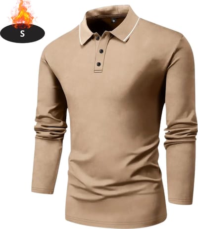 Livano Poloshirt Heren - T-Shirt Heren - Shirt - Overhemd - Polo Shirt Lange Mouwen - Khaki - S
