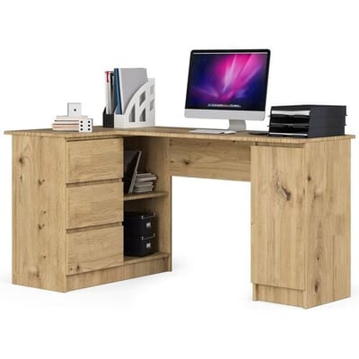 Akord Hoekbureau B20 155 cm Links - Eiken Artisan - 3 Laden en 4 Planken