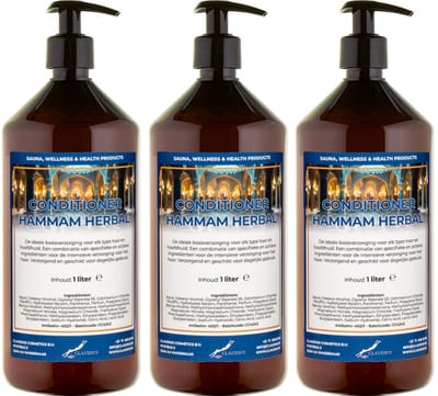 Hairconditioner Hammam Herbal 1 liter met 3 zwarte pompen - set van 3 stuks