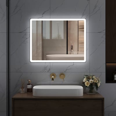 HOROW Rechthoekige Badkamerspiegel met led 80x60cm - Wandspiegel - Dimbaar - 3 Led standen - Condensvrij vlak - Duurzame kwalieit - Eenvoudige installatie