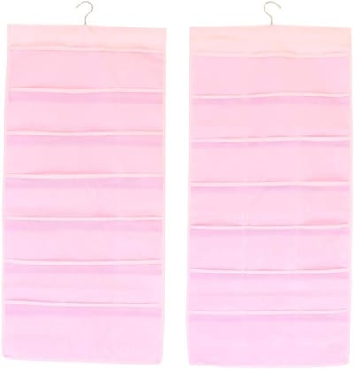 Hanging Organizer voor Kleding en Accessoires, Dubbelzijdige Opberghouder met 35 Netzakken voor Sokken, Strikken en Ondergoed (Roze)