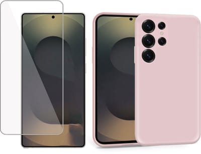 ChiGuard Hoesje & Screenprotector geschikt voor Samsung S25 Ultra – Gehard Glas Cover - Suède Case Rose