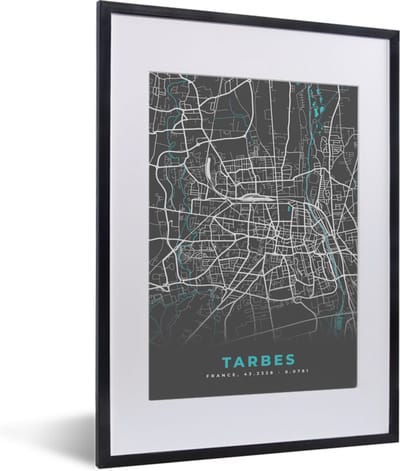 Fotolijst incl. Poster - Tarbes - Frankrijk - Plattegrond - Kaart - Stadskaart - 30x40 cm - Posterlijst