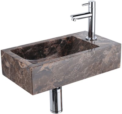 Saniclass Fuente fonteinset – rechthoekig – 40x22x10 cm – natuursteen antraciet – chromen kraan