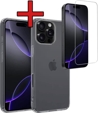 Hoesje - Met Screenprotector - Geschikt voor Apple iPhone 16 Pro - Sterk & Shockproof - Telefoon Hoes - Back Cover - Siliconen Case - Telefoonhoes - Transparant