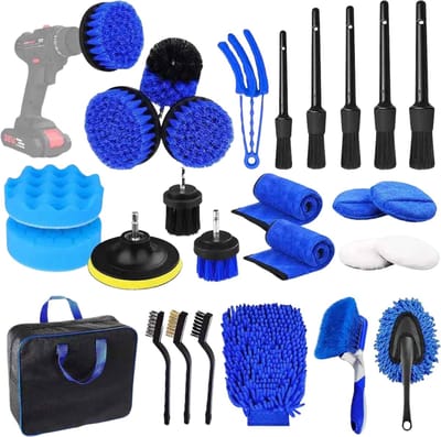 26-delige Autodetailing Set – Complete Auto Reinigingsset met Borstels, Microvezeldoeken en Boorborstels – Auto Schoonmaakset voor Interieur, Velgen en Dashboard
