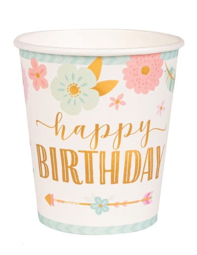 AMSCAN - 8 Boho kartonnen bekers 250 ml happy birthday