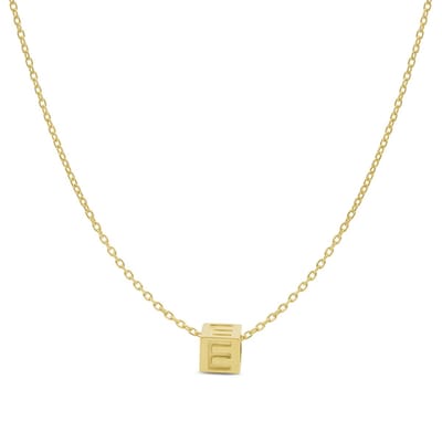 New Bling 9NBG-909E Gouden Letterhanger met Ketting - Letter E - Kubus - 4x4x4mm - Ankerschakel - 0,9 mm Breed - Lengte 38+4+3cm - 14 Karaat - Geelgoud