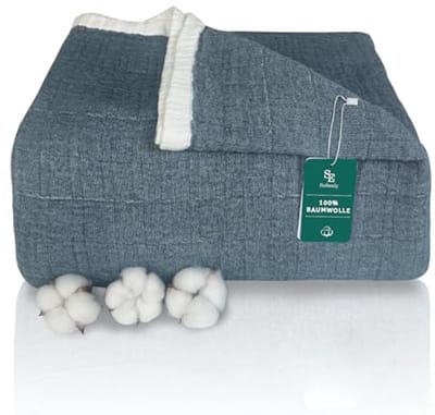 Zachte Mousseline Knuffeldeken 100% Katoen - 4-laagse Bed- en Bankdeken - Pauwblauw 230 x 260