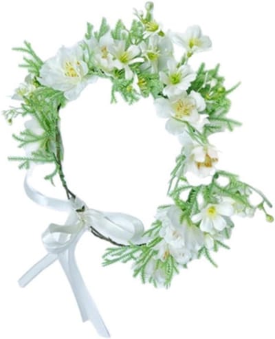 Bloemenkroon - Bloemen hoofdband - Feestelijke gelegenheden - Verstelbare pasvorm - 25 x 15 x 2 cm - Wit