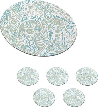 Onderzetters voor glazen - Rond - Vlinders - Patronen - Abstract - 10x10 cm - Glasonderzetters - 6 stuks