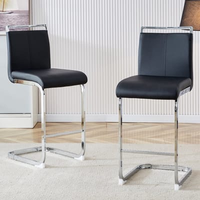 Twee hoogwaardige zwarte barkrukken in Scandinavische stijl, geschikt voor restaurants, keukens, terrassen en als gastenkamerstoelen (set van 2) (Zwart+PU). Geschikt voor diverse gelegenheden.