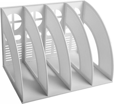 Stabiele Desk File Organizer met 4 Slots voor Tijdschriften en Documenten - Plastic Houder en Opbergoplossing in Lichtgrijs en Beige