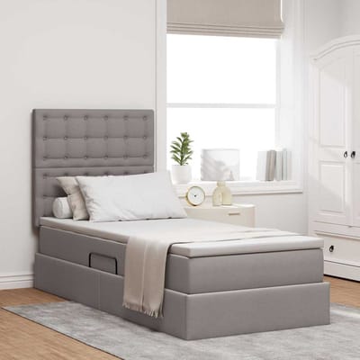 vidaXL - Opslag - bed - met - matras - met - hoofdeinde - Taupe - 100 - x - 200 - cm - Stof