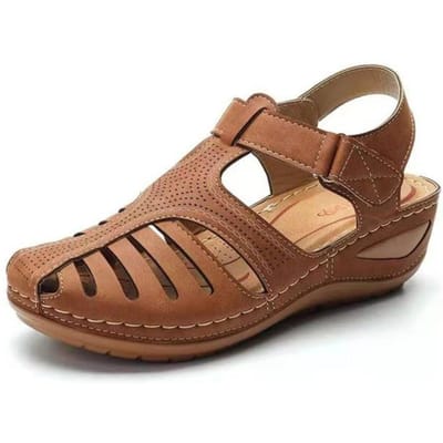 Nieuwe Dames Sandalen Vintage Wedge Sandalen Gesp Casual Naaien Dames Schoenen Vrouwelijk Dames Platform Retro Sandalen Plus Size 40 bruin