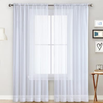 Rideaux transparents pour salon, tringle à poche, panneaux de fenêtre, chambre à coucher, Voile semi-transparent, vert 39"Wx51"L blanc