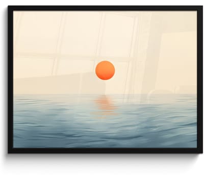 Poster in lijst - Fotolijst 70x50 cm - Posters - Zon - Oranje - Zee - Posterlijst zwart - Decoratie - Wanddecoratie woonkamer - Muurdecoratie slaapkamer