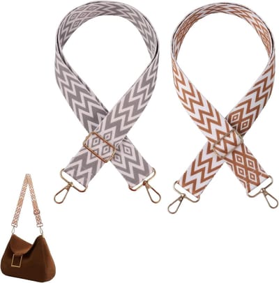 Verstelbare Schoudertas Harnassen Set van 2, Duurzaam en Comfortabel, Ideaal voor Schouder- en Crossbodytassen, Kleur: Wit-Bruin en Grijs, Lengte 80-130cm