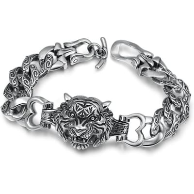 Zilver Vintage Fijn Vakmanschap Alles-Match Persoonlijkheid Heren Armband Creatief Dominerende Tijgerkop Handjuwelen 20cm gray