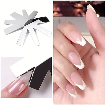 Franse Smile Cut V-Vorm Nail Art Mal - Roestvrij Staal Manicure Randgereedschap met Frans Ontwerp voor Salonkwaliteit Nail Art - Eenvoudig te Gebruiken en Duurzaam gray