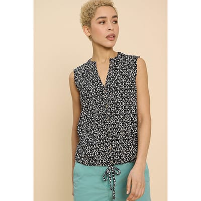 White Stuff Tulip Jersey Sleevele Shirt Black Printed Size: 10 REGULAR | Tanks &amp; Camis Outlet | Dames | Zwart
