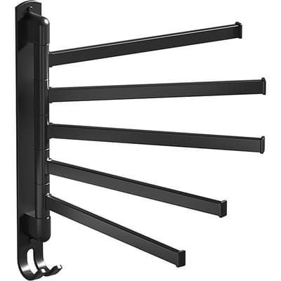 Draaibare Handdoekrekken RVS Ponsvrij Wandmontage 5 Armen Rotatie Handdoekhanger Houder voor black
