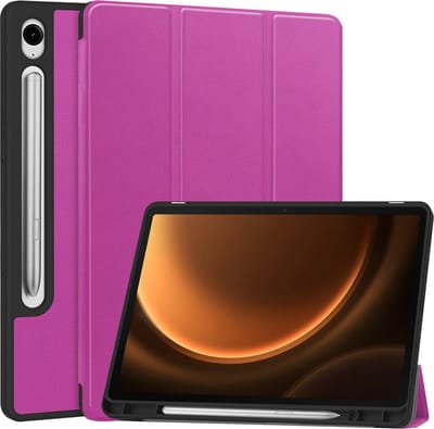 Hoes - Geschikt voor Samsung Galaxy Tab S9 FE - Dun & Stevig - Trifold Bookcase - Hard Cover Case - Met Uitsparing Geschikt voor S Pen - Hardcover Book - Tablet Hoesje - Paars