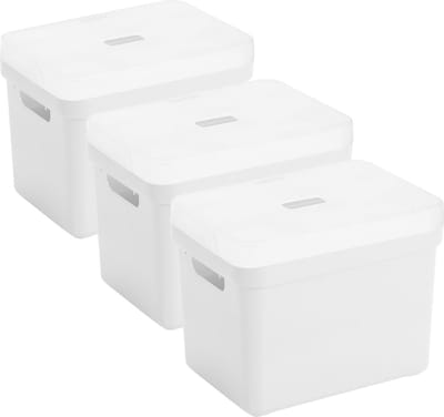 Sunware Opbergboxen met transparante deksel - 3x stuks - kastmanden - wit - 18 liter - kunststof - 35 x 25 x 24 cm - Opbergers