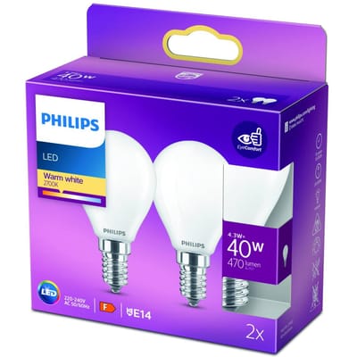 Philips LED 77771500 LED-lamp Energielabel F (A - G) E14 Kogel 4.3 W = 40 W Warmwit (Ø x h) 4.5 cm x 8.2 cm 2 stuk(s)