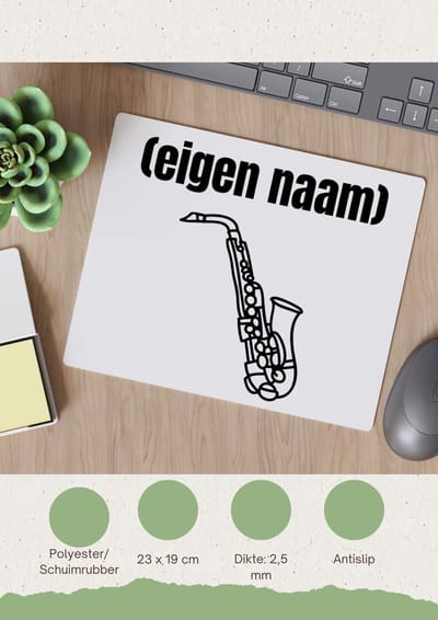 Akyol - saxofoon met eigen naam Muismat - Saxofoon - muziek liefhebbers - iemand die houdt van saxofoons - verjaardag - cadeau - kado - 23 bij 19 cm