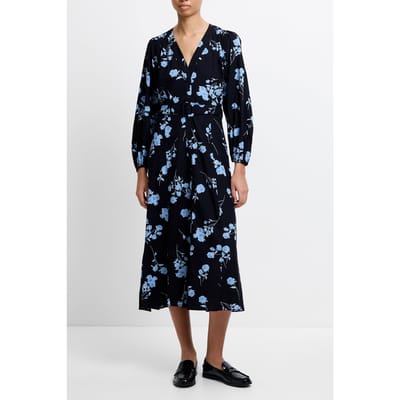 French Connection Allessandra Belt Dress Ls M Blackout/blue Maat: 6 | Midi Jurken Outlet | Dames | Zwart
