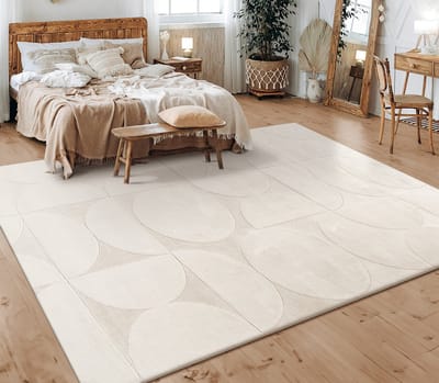 Flycarpets Zacht fluffy vloerkleed - Lely Modern Crème - 120x160 cm - Laagpolig Tapijt Woonkamer / Slaapkamer / Kinderkamer