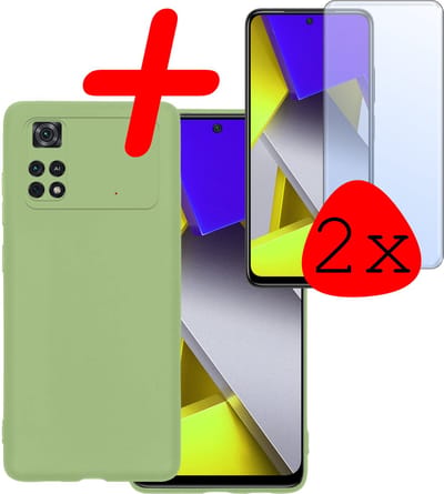 Hoesje Met 2x Screenprotector - Geschikt voor Xiaomi Poco X4 Pro 5G - Sterk & Shockproof - Back Cover - Siliconen Case - Telefoon Hoes - Groen