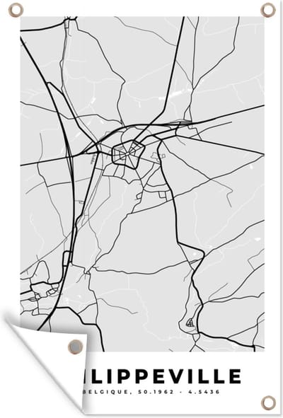 Muurdecoratie Kaart – Plattegrond – Stadskaart – Philippeville – België – Zwart Wit - 120x180 cm - Tuinposter - Tuindoek
