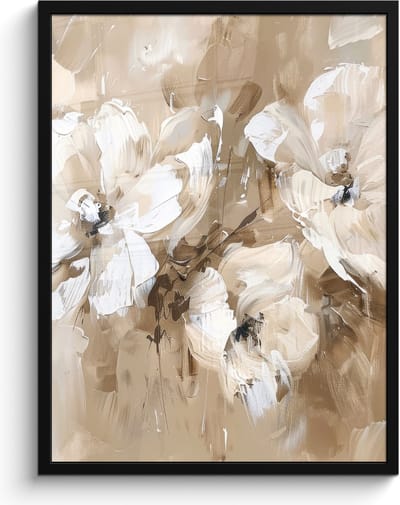 Poster in lijst - Fotolijst 60x80 cm - Posters - Bloemen - Beige - Abstract - Modern - Posterlijst zwart - Decoratie - Wanddecoratie woonkamer - Muurdecoratie slaapkamer