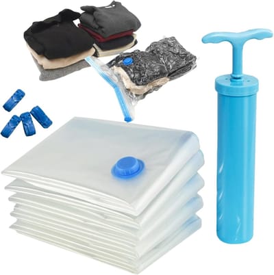 Famanu - Vacuüm opbergzakken 60 x 40 cm vacuümzakken voor kleding met vacuümpomp en stickers voor opbergen en beddengoed