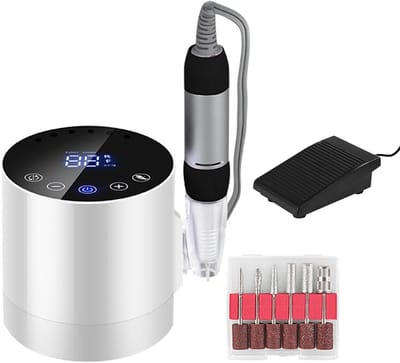 Professionele Elektrische Nagelfrees - Elektrische Nagelvijl 35.000 RPM - Nagelvijl Elektrisch - Draagbare elektrische - met 6 boortjes - Met voetpedaal/LCD-scherm/nagelvijl/manicure en pedicure voor beginners - Wit