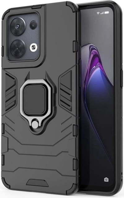 Geschikt voor Oppo Reno 8 Hoesje met Magnetische Kickstand Ring Zwart