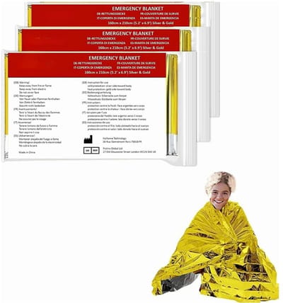 Waterdichte Overlevingsdeken - Noodpakket Survival Kit - Nooddeken, Reddingsdeken - Isolatie Deken - Isoleerdeken - Survival Deken - Thermische Nooddeken - Survival Slaapzak - Noodtent - EHBO Deken - Capuchon - Buiten & Kamperen - Goud - 3 Stuks