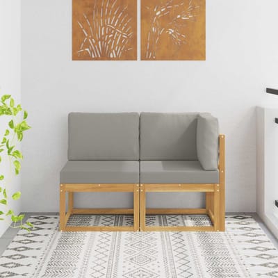 vidaXL - Outdoor - Midden- - en - Hoekbank - 2 - Stuk - Wit - Massief - Acacia - Hout