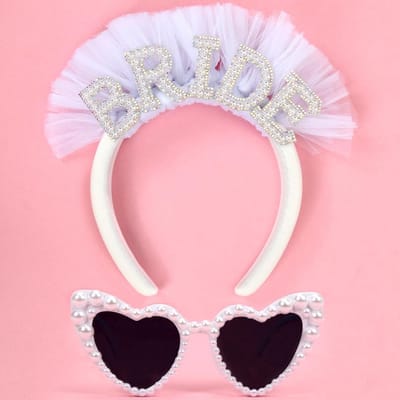 Accessoirekit bruidsfeest – bril met hart en kralen hoofdband voor vrijgezellenfeest en bruiloft