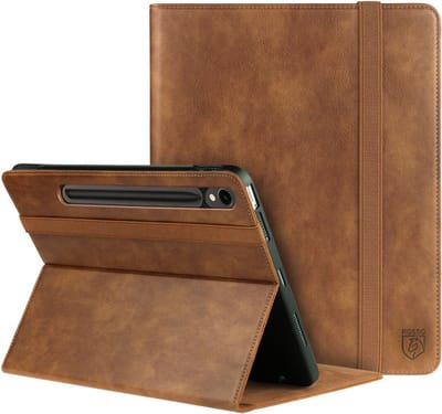 Rosso Element Book Case Hoes Geschikt voor Samsung Galaxy Tab S9 | Volledige bescherming | Elastische band | Sleep/Wake functie | Met Penhouder | Verstelbare standaard | Bruin