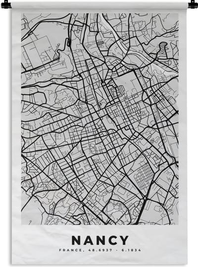 Wandkleed - Wanddoek - Stadskaart - Frankrijk - Kaart - Nancy - Plattegrond - 120x180 cm - Wandtapijt