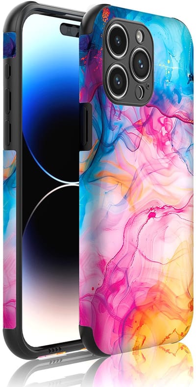 Smartphonica Telefoonhoesje Geschikt voor iPhone 14 Pro Max met Stootrand en Regenboog Acryl Marmer opdruk - Backcover PhoneCase Rainbow Acrylic Marble print geschikt voor iPhone 14 Pro Max