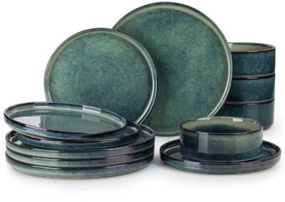 Azzuro Serviesset - 12 delig - 4 persoons - Groen - Dinerborden - Bordenset - Diepe borden - Ontbijtborden - Servies - Keukenservies