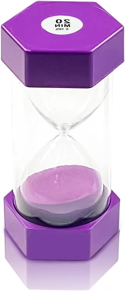 Decoratieve Zandloper voor Kinderen - 20 Minuten Timer voor Klaslokalen, Keukens en Kantoren, Paars