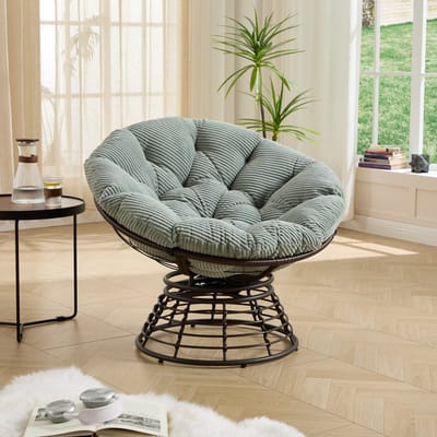 Wishdor Papasan stoel - 360 graden draaibaar - Ergonomische ronde stoel - Modern - Woonkamer/Slaapkamer - Staal en PE-rotan - Lichtgroen - 92 x 92 x 67 cm