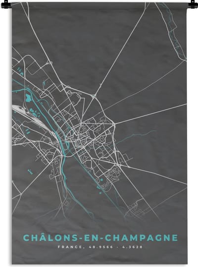 Wandkleed - Wanddoek - Frankrijk - Châlons-en-Champagne - Stadskaart - Plattegrond - Kaart - 120x180 cm - Wandtapijt