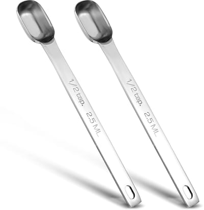 Dailygoods- Maatlepel 2 stuks - Roestvrij staal - Theelepel 2,5 ml - Mini/kruidenlepel - Lange steel - Ophanggaten voor opslag - Keukengerei